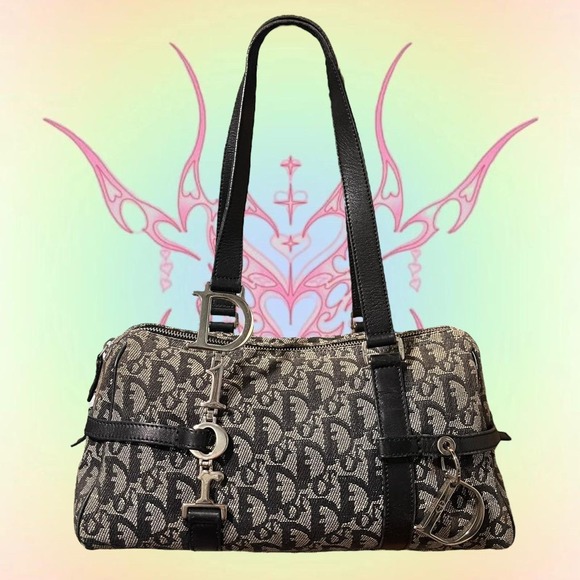Christian Dior Navy Logo Charm Oblique Monogram Signature Trotter Boston Bag - Picture 1 of 7